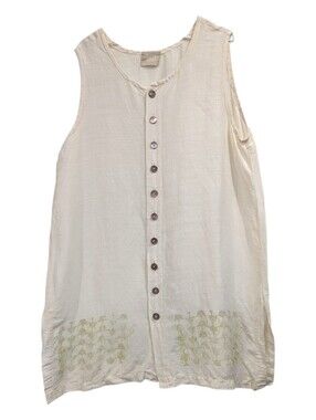BLUE FISH Vintage Art To Wear Linen Sleeveless Shirt Dress Top Block Print OS